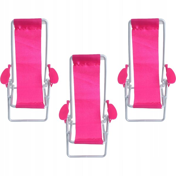 Set 3 Mini Sedie da Spiaggia Pieghevoli in ABS Rosa per Mini Giardini