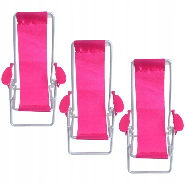 Set 3 Mini Sedie da Spiaggia Pieghevoli in ABS Rosa per Mini Giardini