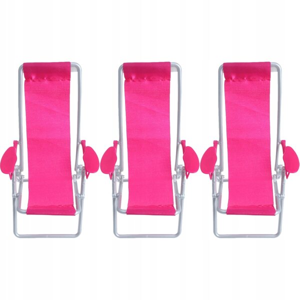 Set 3 Mini Sedie da Spiaggia Pieghevoli in ABS Rosa per Mini Giardini