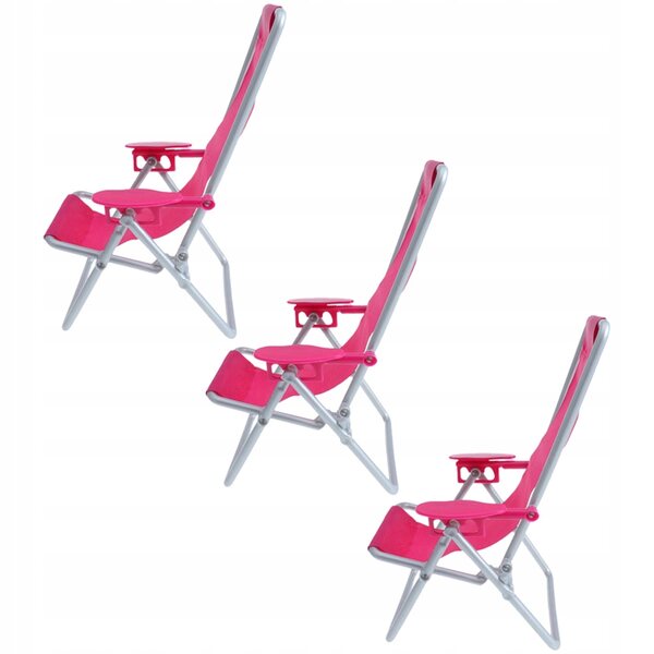 Set 3 Mini Sedie da Spiaggia Pieghevoli in ABS Rosa per Mini Giardini