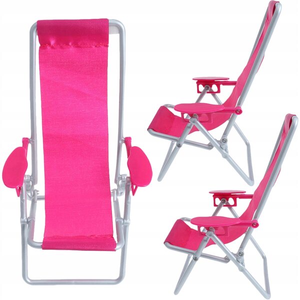 Set 3 Mini Sedie da Spiaggia Pieghevoli in ABS Rosa per Mini Giardini