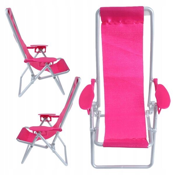 Set 3 Mini Sedie da Spiaggia Pieghevoli in ABS Rosa per Mini Giardini