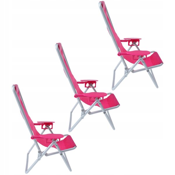 Set 3 Mini Sedie da Spiaggia Pieghevoli in ABS Rosa per Mini Giardini