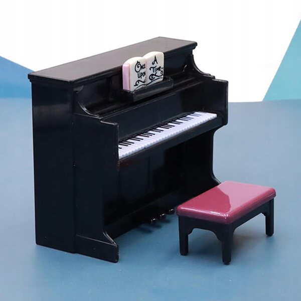 Mini pianoforte con sgabello in scala 1:12 per casa delle bambole, nero