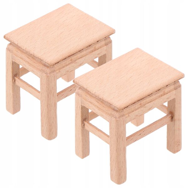 Set 2 Mini Sgabelli in Legno per Mobili da Casa delle Bambole, Modello Dettagliato