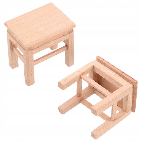 Set 2 Mini Sgabelli in Legno per Mobili da Casa delle Bambole, Modello Dettagliato