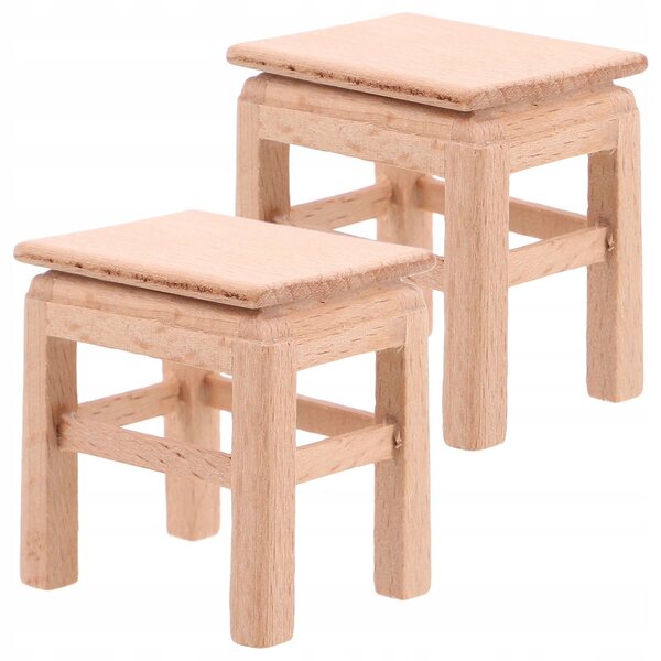 Set 2 Mini Sgabelli in Legno per Mobili da Casa delle Bambole, Modello Dettagliato