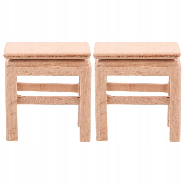 Set 2 Mini Sgabelli in Legno per Mobili da Casa delle Bambole, Modello Dettagliato