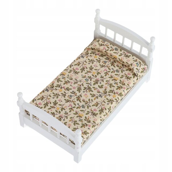 Mini letto in legno con materasso e cuscino per casa bambole scala 1:12
