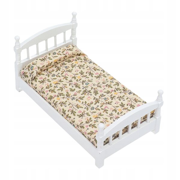 Mini letto in legno con materasso e cuscino per casa bambole scala 1:12