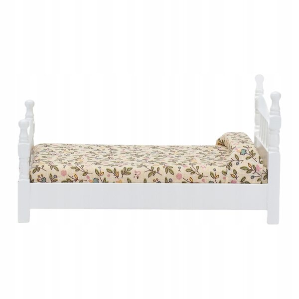 Mini letto in legno con materasso e cuscino per casa bambole scala 1:12