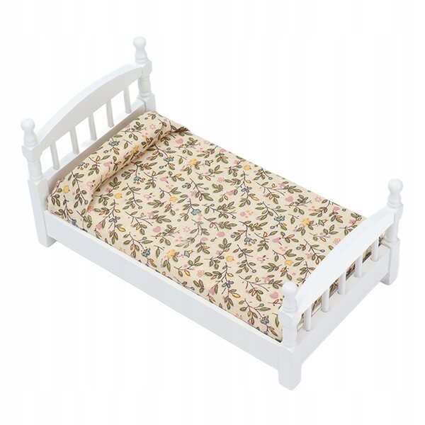 Mini letto in legno con materasso e cuscino per casa bambole scala 1:12
