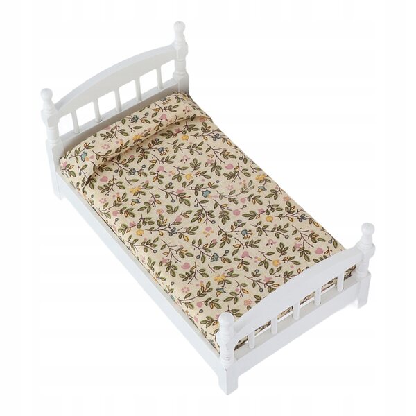 Mini letto in legno con materasso e cuscino per casa bambole scala 1:12