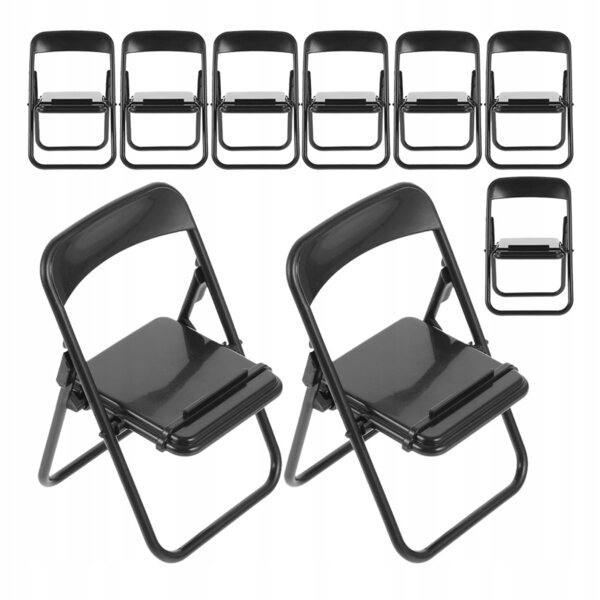 Lot de 9 Mini Chaises Pliantes Modèle Multifonctionnel Noir pour Smartphone