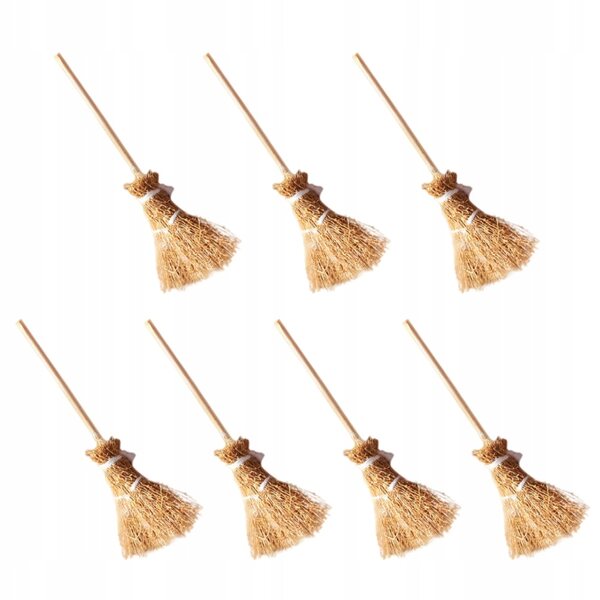 Lot de 7 Mini Balais en Bois Kaki pour Décorations et Modélisme 12cm