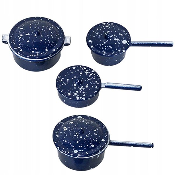 Lot de 4 pots miniatures en métal bleu pour maisons de poupées - Creative Games