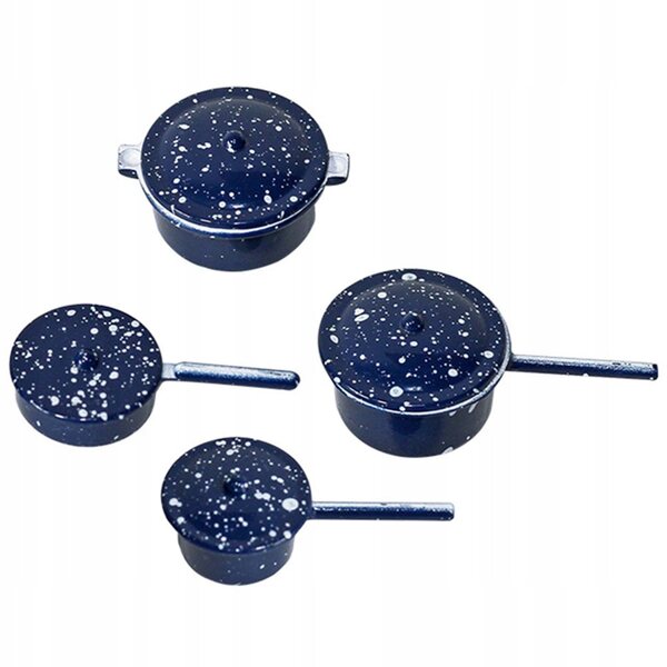 Lot de 4 pots miniatures en métal bleu pour maisons de poupées - Creative Games