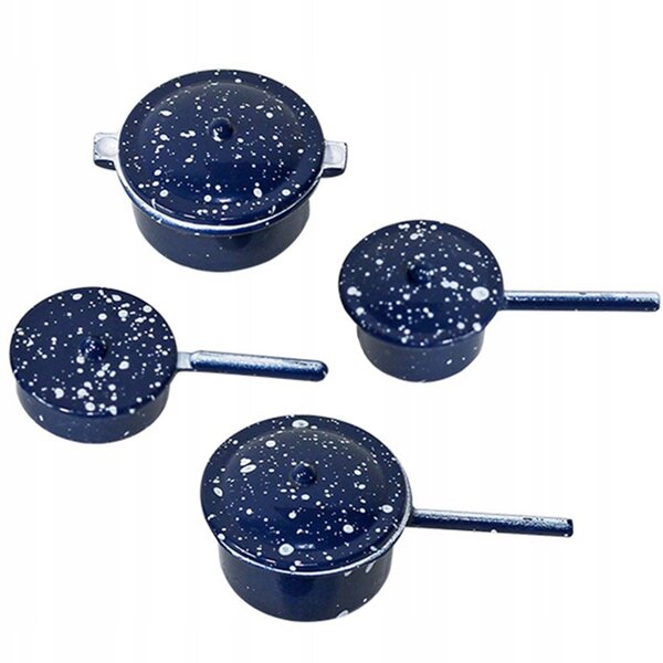 Lot de 4 pots miniatures en métal bleu pour maisons de poupées - Creative Games