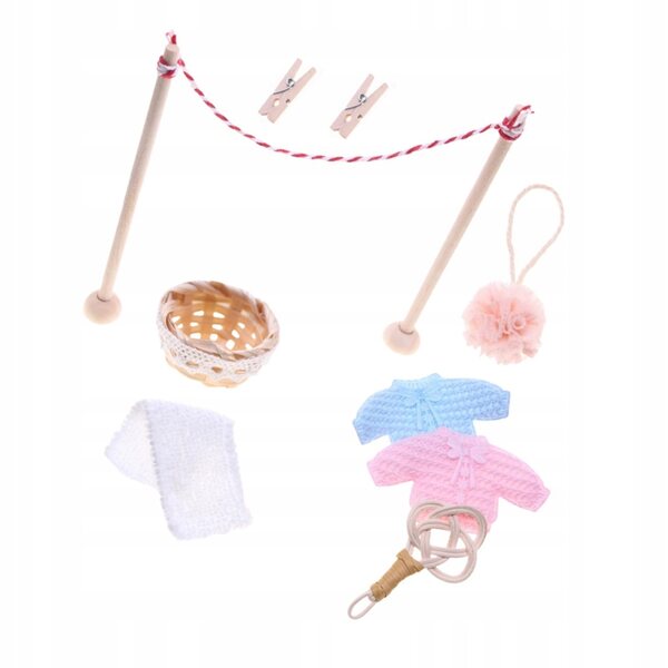 Mini-dekoratives Puppenhaus-Spielzeugtrockner-Set aus Holz