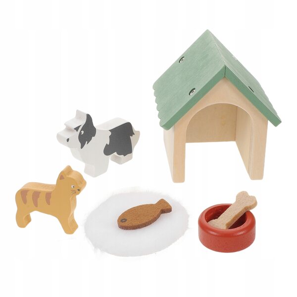 Miniatura in Legno Casa per Cani con Accessori e Figurine per Bambini