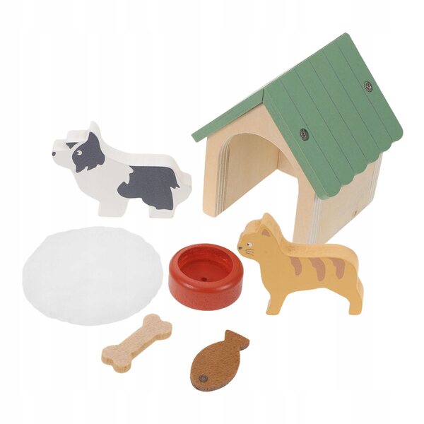 Miniatura in Legno Casa per Cani con Accessori e Figurine per Bambini