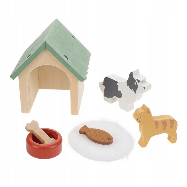 Miniatura in Legno Casa per Cani con Accessori e Figurine per Bambini