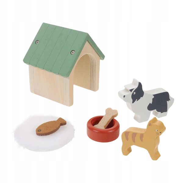 Miniatura in Legno Casa per Cani con Accessori e Figurine per Bambini