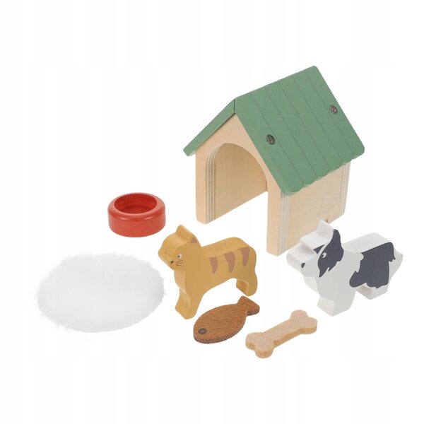 Miniatura in Legno Casa per Cani con Accessori e Figurine per Bambini