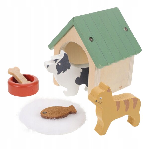 Miniatura in Legno Casa per Cani con Accessori e Figurine per Bambini