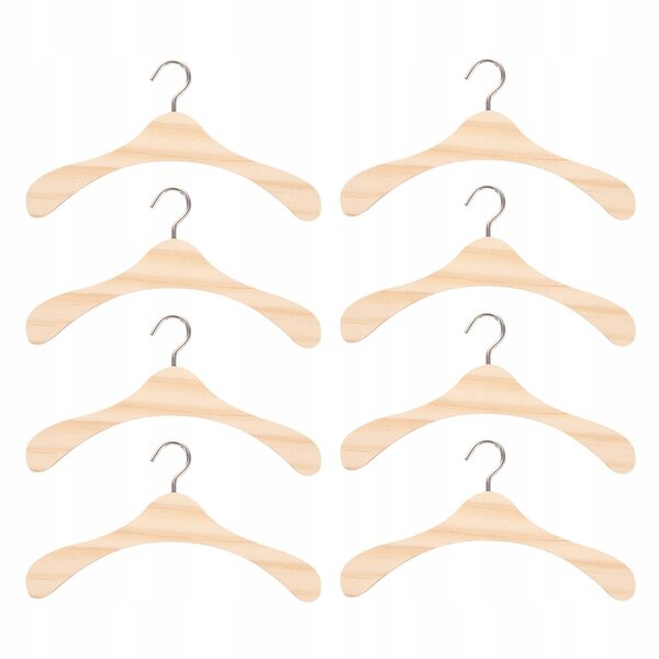 8 elegante Mini-Kleiderbügel aus beigem Holz für Puppenkleidung und Kleiderschrank-Organizer