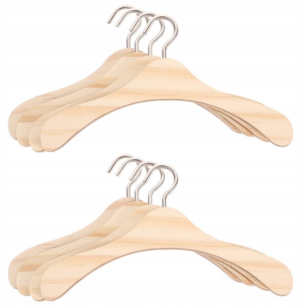 8 elegante Mini-Kleiderbügel aus beigem Holz für Puppenkleidung und Kleiderschrank-Organizer