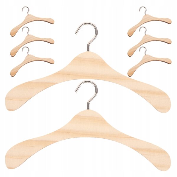 8 elegante Mini-Kleiderbügel aus beigem Holz für Puppenkleidung und Kleiderschrank-Organizer