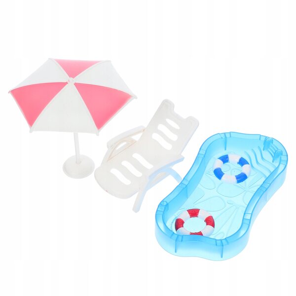 Set Accessori Miniatura con Piscina e Ombrellone per Casa delle Bambole Rosa