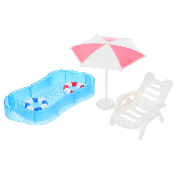 Set Accessori Miniatura con Piscina e Ombrellone per Casa delle Bambole Rosa
