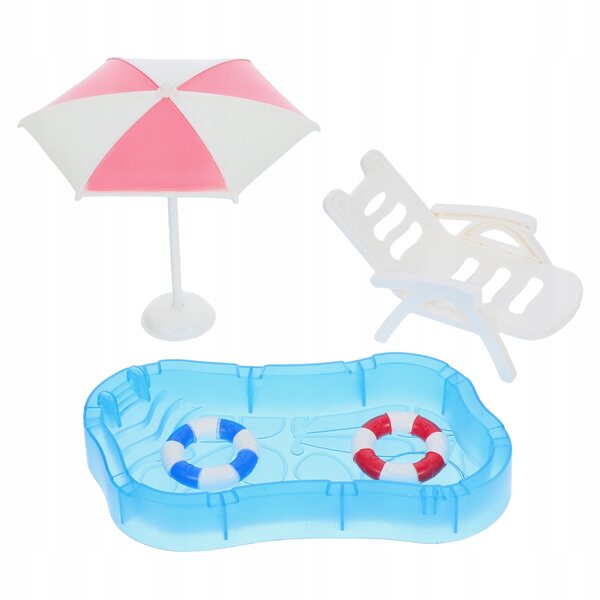 Set Accessori Miniatura con Piscina e Ombrellone per Casa delle Bambole Rosa