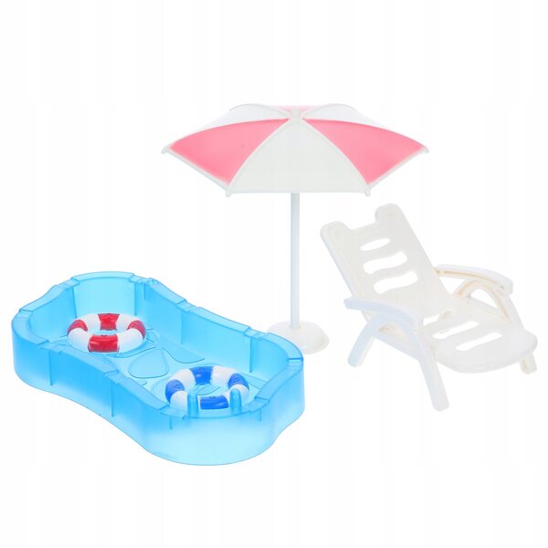 Set Accessori Miniatura con Piscina e Ombrellone per Casa delle Bambole Rosa