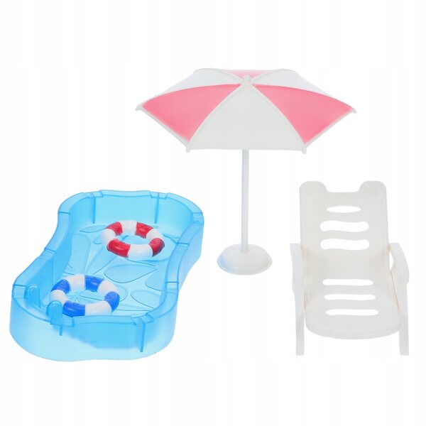 Set Accessori Miniatura con Piscina e Ombrellone per Casa delle Bambole Rosa