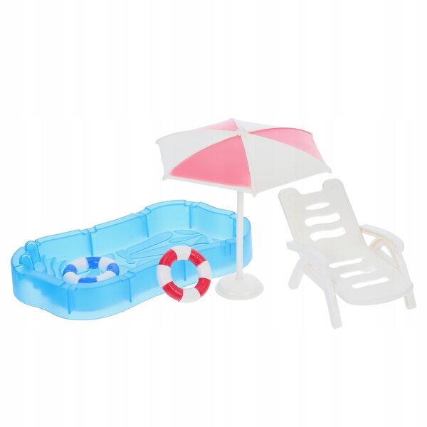 Set Accessori Miniatura con Piscina e Ombrellone per Casa delle Bambole Rosa