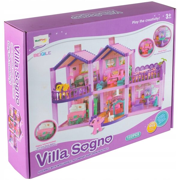Villa per bambole e pony con attrezzatura e 2 pony, rosa