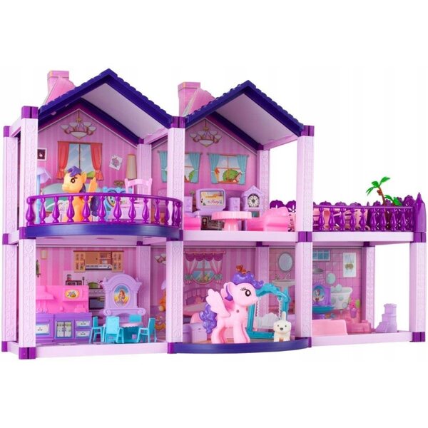 Villa per bambole e pony con attrezzatura e 2 pony, rosa