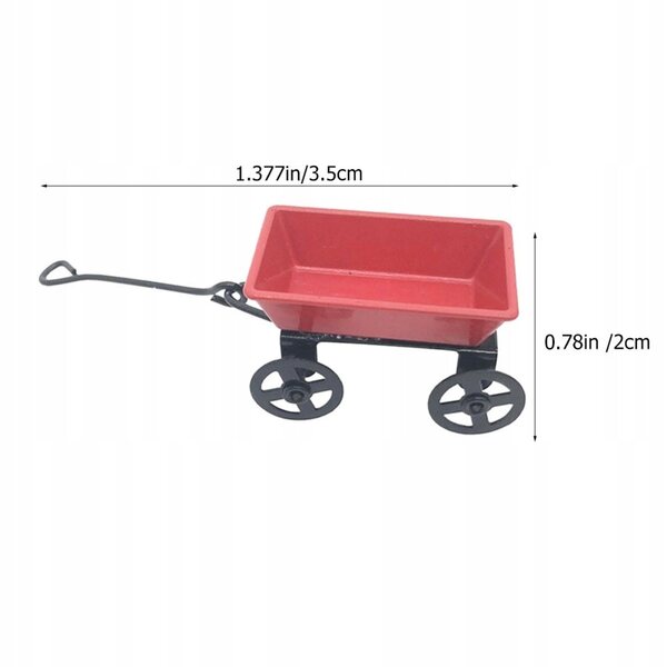 Mini Carrello Rosso Decorativo in Metallo per Casa e Giardino 3,5x2x2 cm