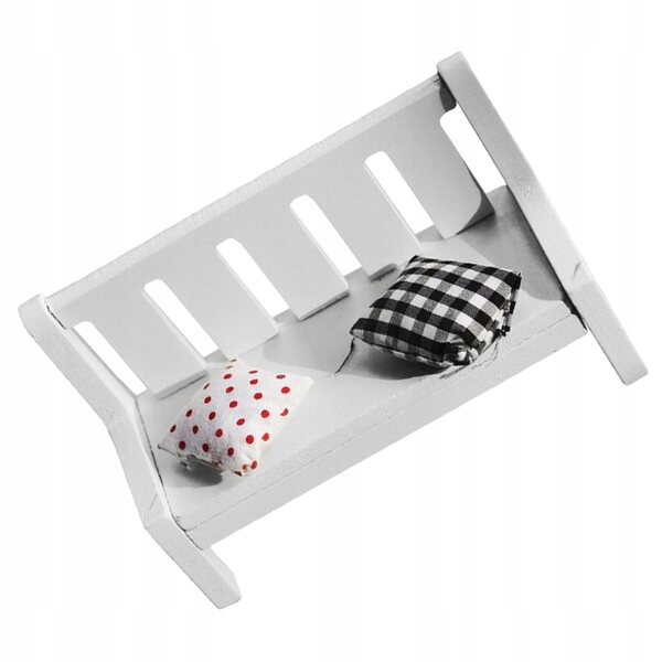 Mini panca decorativa in legno bianco per casa delle bambole e fotografia