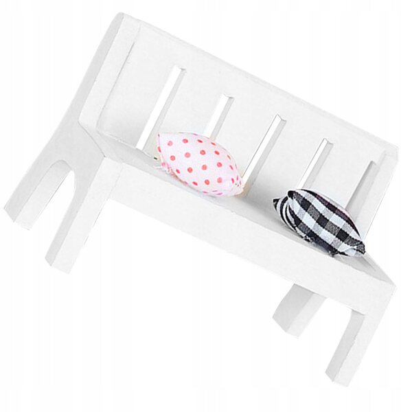 Mini panca decorativa in legno bianco per casa delle bambole e fotografia