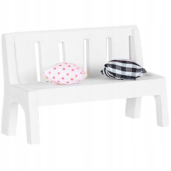 Mini panca decorativa in legno bianco per casa delle bambole e fotografia