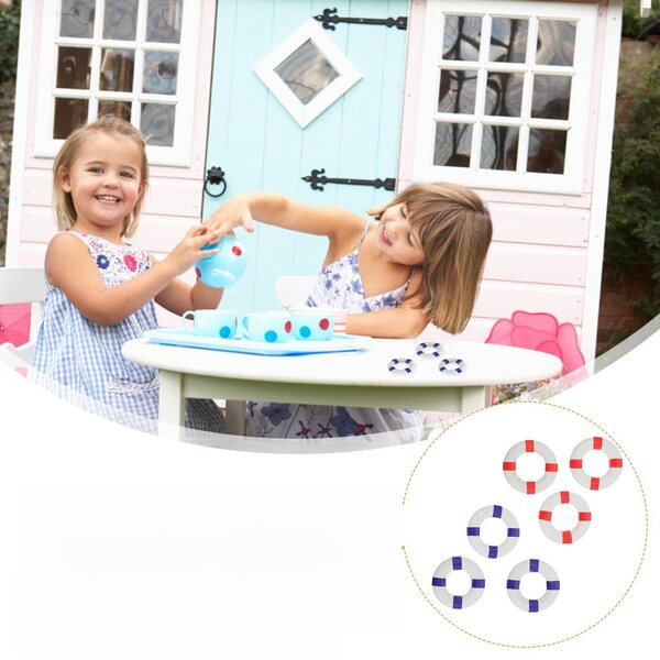 Set 6 Miniature Anelli Salvagente in Legno Decorazioni Marine Multicolore