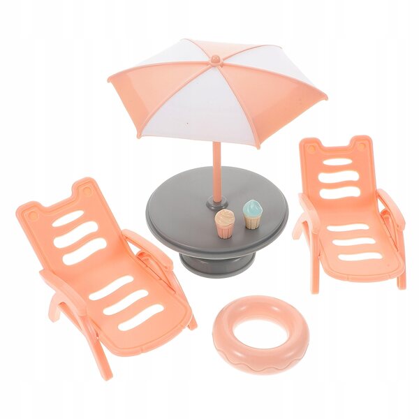Miniatur-Strandmöbel-Set mit Sonnenliegen und Zubehör für Kinder aus Kunststoff