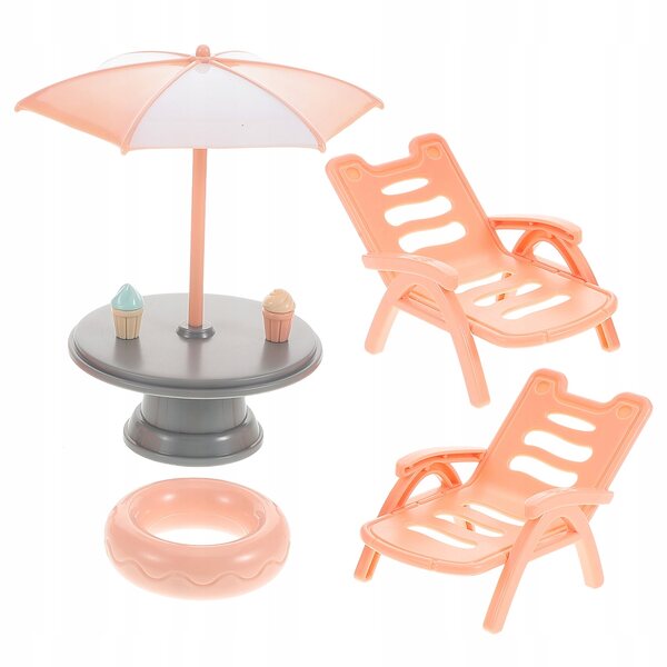 Set Miniature Arredo Spiaggia con Lettini e Accessori per Bambini in Plastica