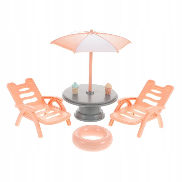 Set Miniature Arredo Spiaggia con Lettini e Accessori per Bambini in Plastica