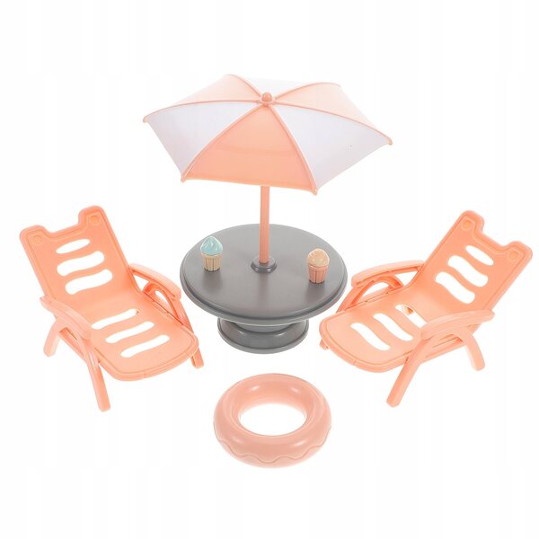 Set Miniature Arredo Spiaggia con Lettini e Accessori per Bambini in Plastica