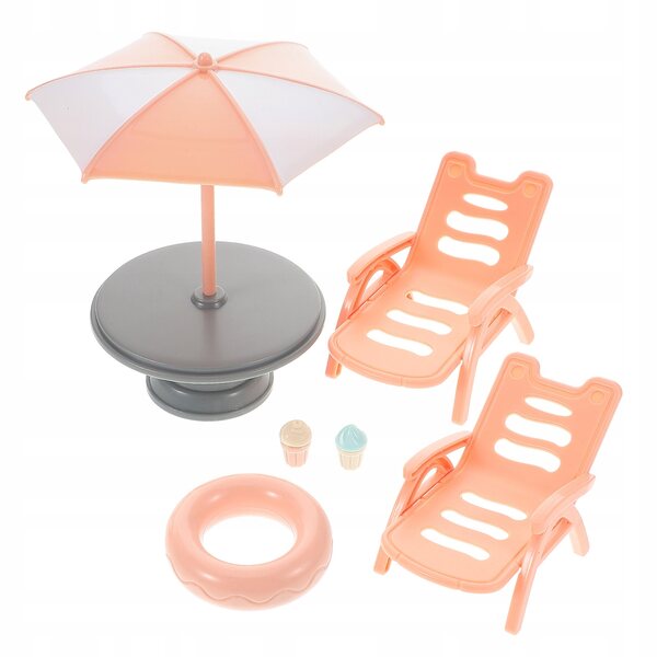 Set Miniature Arredo Spiaggia con Lettini e Accessori per Bambini in Plastica